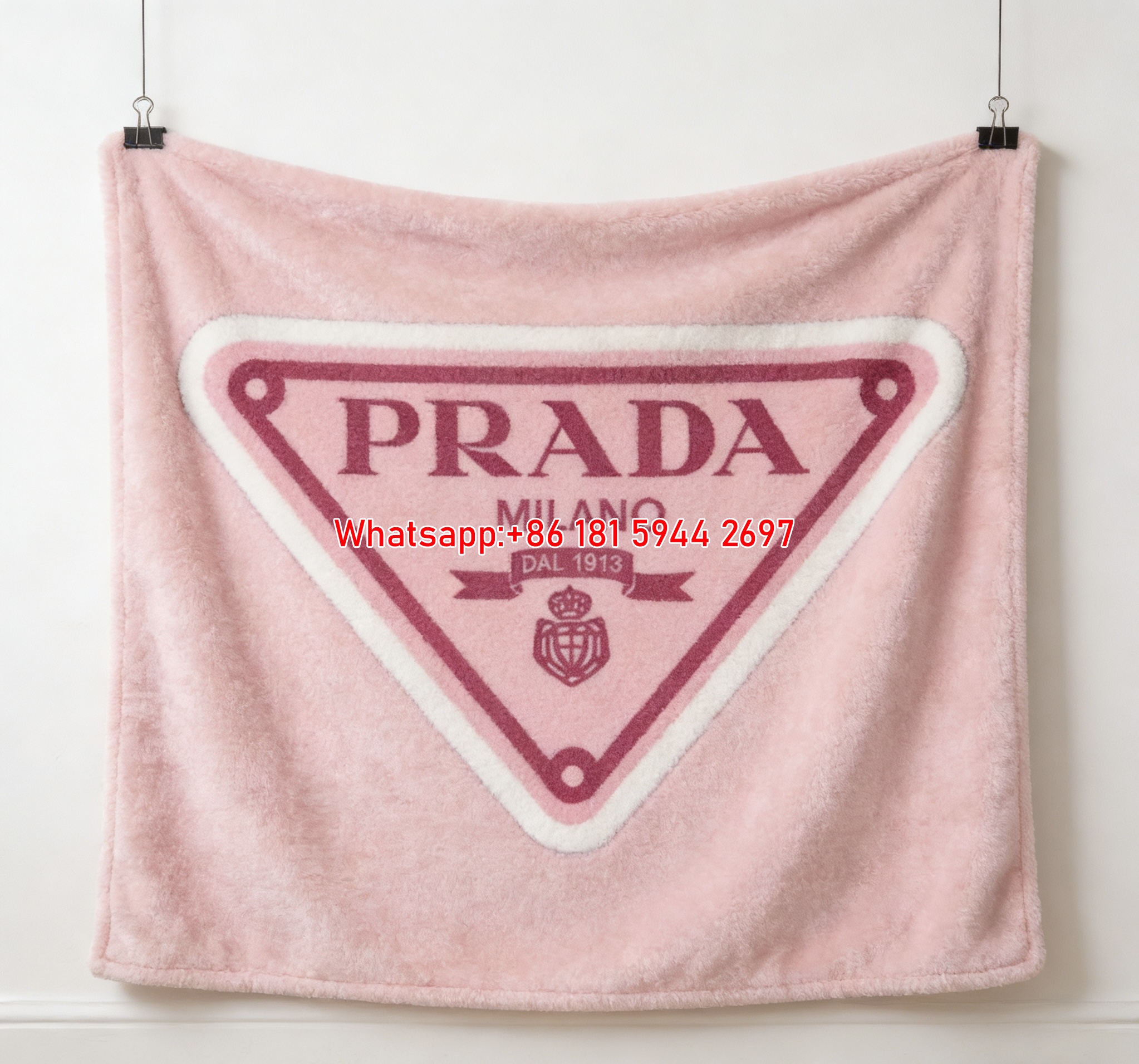 Prada Milano Pink Logo Print Fleece Sofa Throw Blanket Luxury Wall Decor Blanket IMG_2695